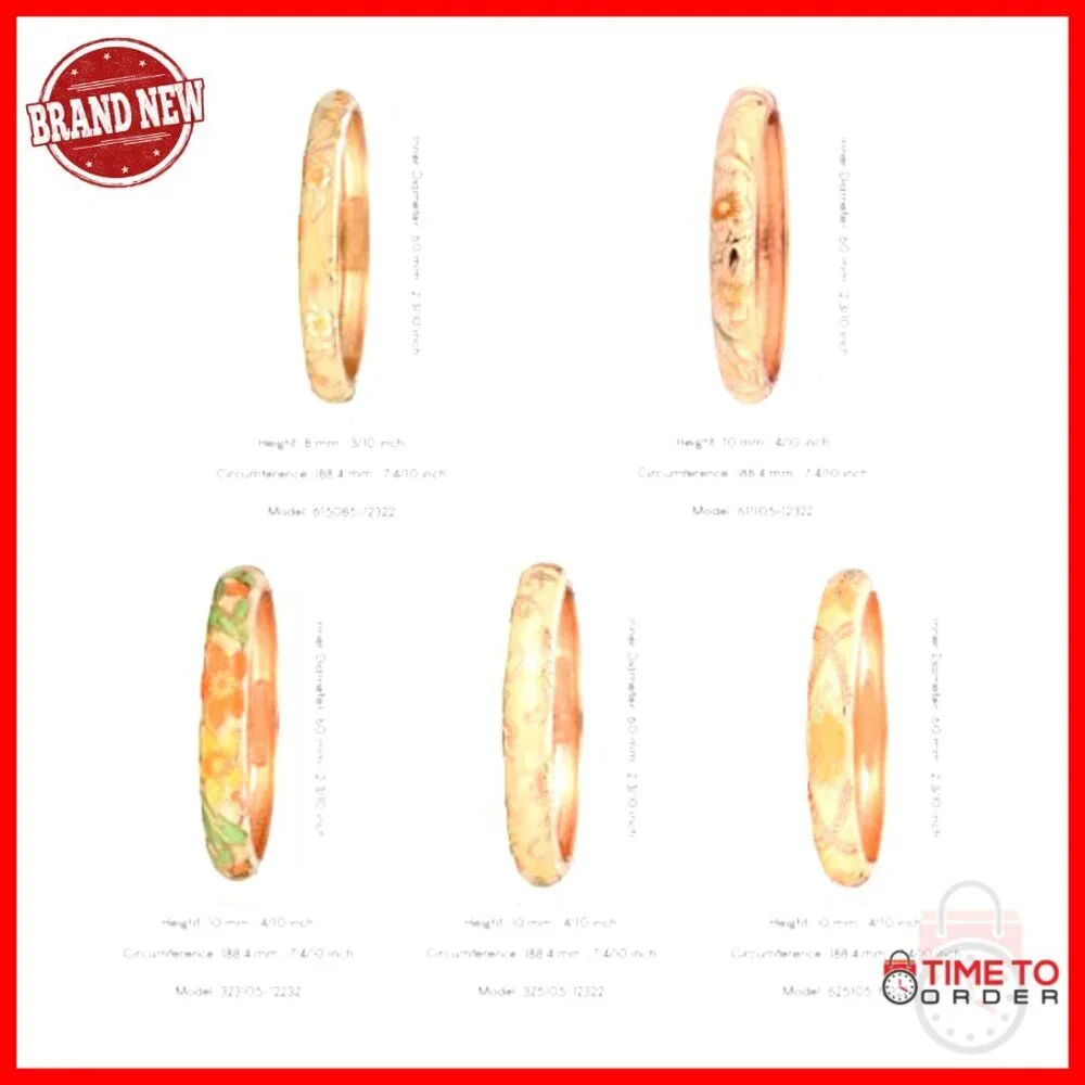 5-Piece Enamel Bangle Bracelet Set, Rose Flower Engraved, Alloy Material